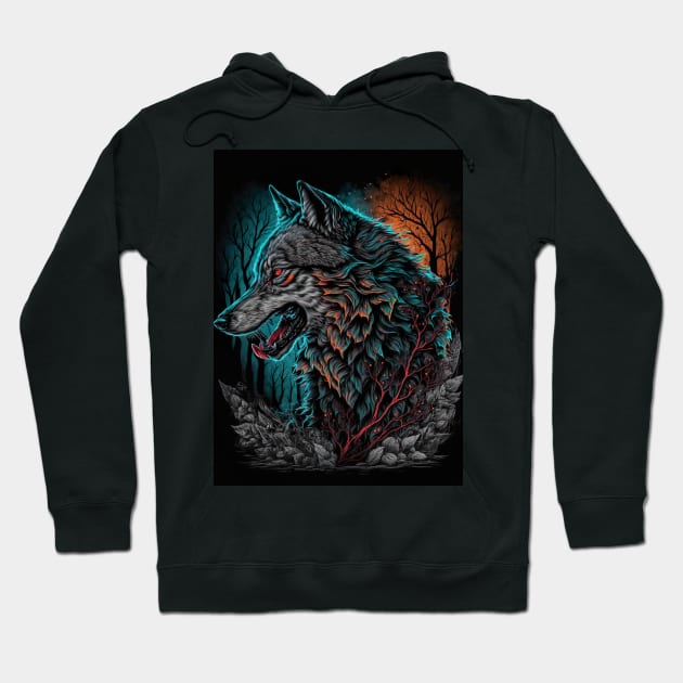 Wolf with blue and orange sky Hoodie by KoolArtDistrict